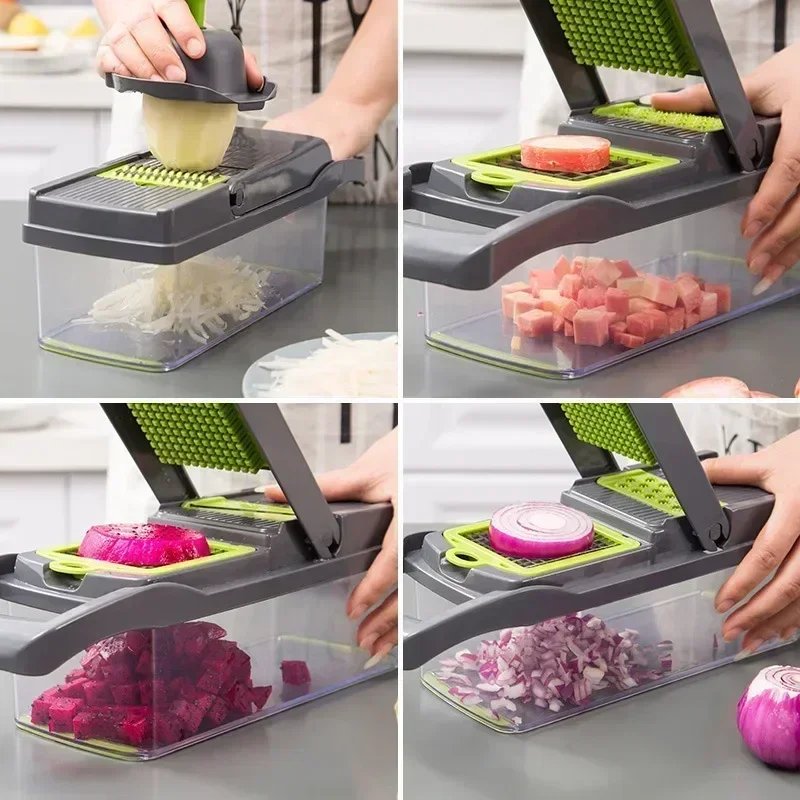 Purchase limit 1 piece Hot 14/16 in 1 Multifunctional Vegetable Chopper Slicer Shredder with Basket Fruit Slicer Potato Shredder Carrot Grind Gadgets