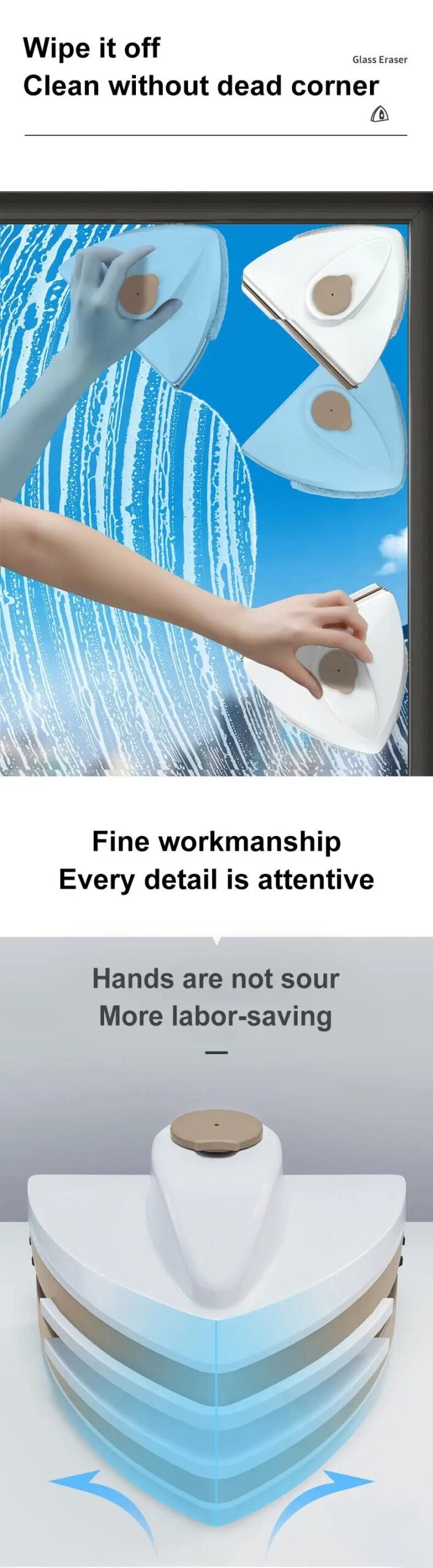 Magnetic Window Cleaner Brush Double-Side Automatic Water Discharge Wiper Glass Window Brush Cleaning Household Tools Cleaning