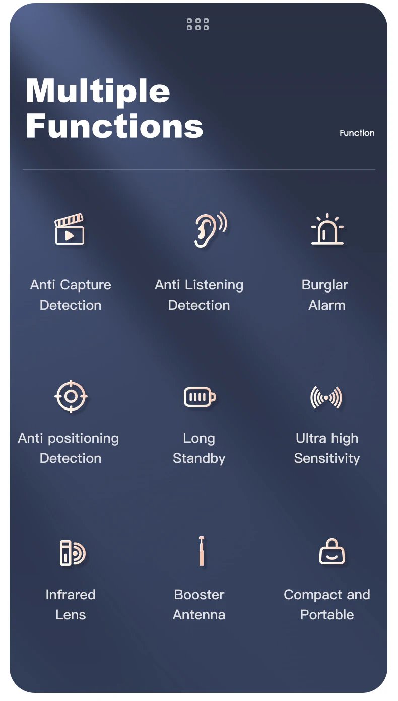 Hidden Camera Detector Anti-Spy Car GPS Tracker Listening Device Bug RF Wireless All Signal Scanner Gadget Security Protection