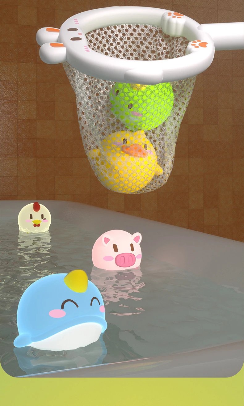 LED Light Up Toys Baby Cute Animals Bath Toy Swimming Water Soft Rubber Float Induction Luminous Duck for Kids Play Funny Gifts