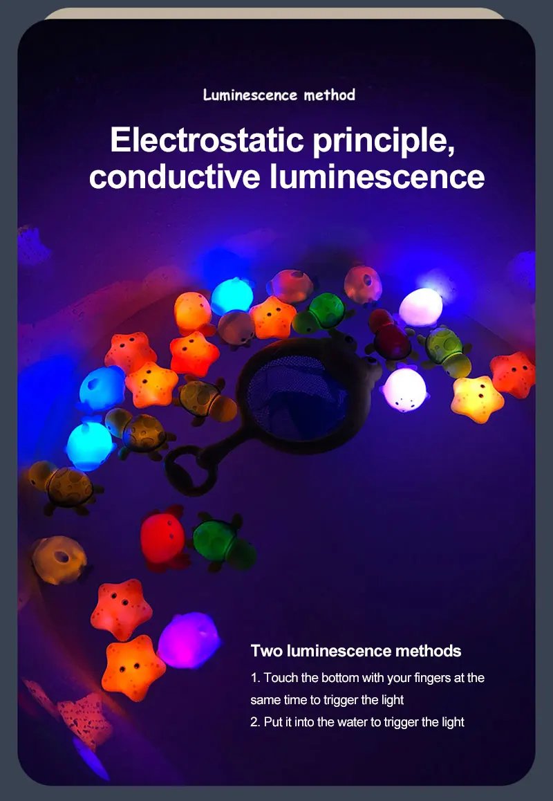 LED Light Up Toys Baby Cute Animals Bath Toy Swimming Water Soft Rubber Float Induction Luminous Duck for Kids Play Funny Gifts