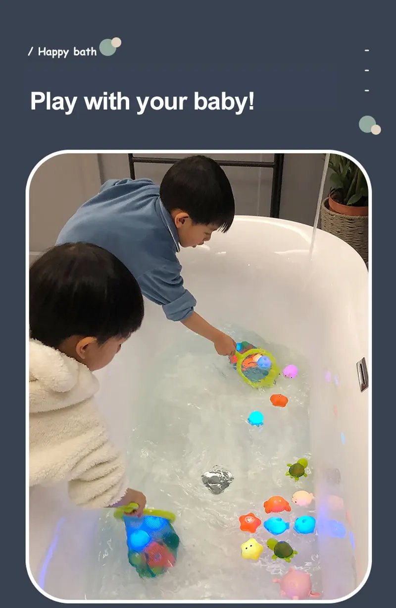 LED Light Up Toys Baby Cute Animals Bath Toy Swimming Water Soft Rubber Float Induction Luminous Duck for Kids Play Funny Gifts