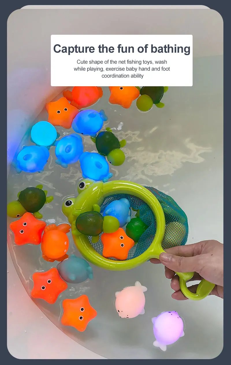 LED Light Up Toys Baby Cute Animals Bath Toy Swimming Water Soft Rubber Float Induction Luminous Duck for Kids Play Funny Gifts