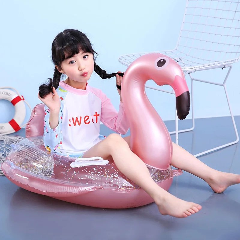 Rooxin Flamingo Swimming Circle Baby Infant Float Pool Swimming Ring With Sunshade Floating Seat Summer Beach Pool Party Toys