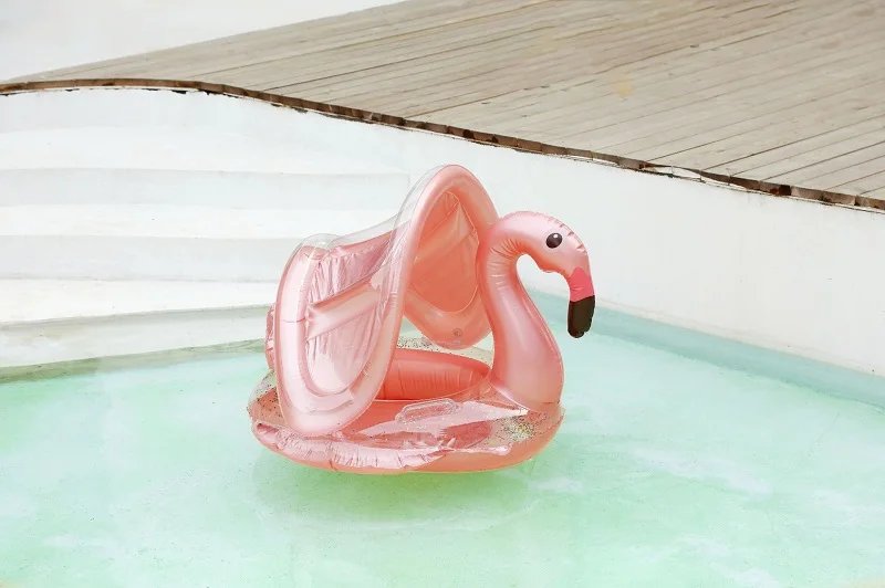 Rooxin Flamingo Swimming Circle Baby Infant Float Pool Swimming Ring With Sunshade Floating Seat Summer Beach Pool Party Toys