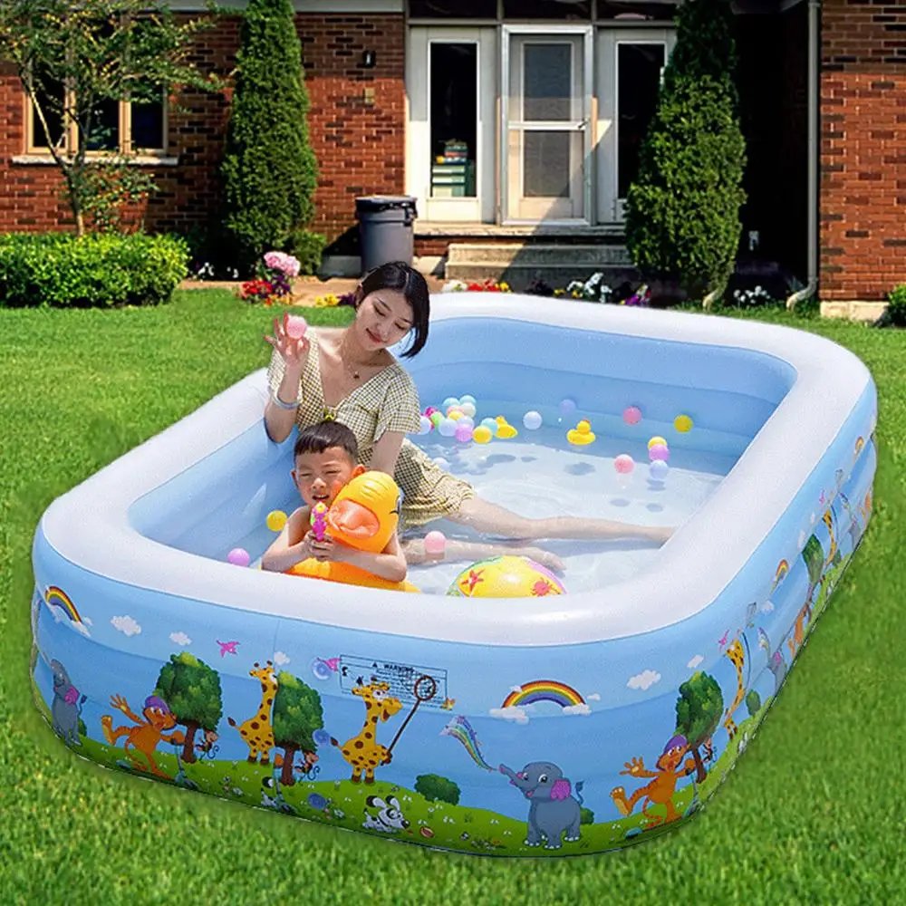 Kids Inflatable Pool Foldable Square Blow up Pool Cute Blow Up Pool for Family Space-Saving Swimming Pool for Backyard Garden