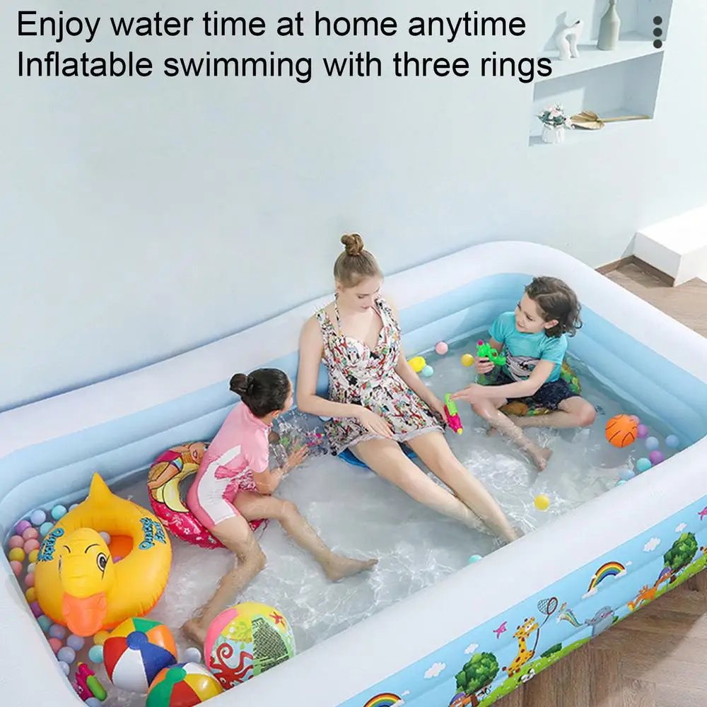 Kids Inflatable Pool Foldable Square Blow up Pool Cute Blow Up Pool for Family Space-Saving Swimming Pool for Backyard Garden