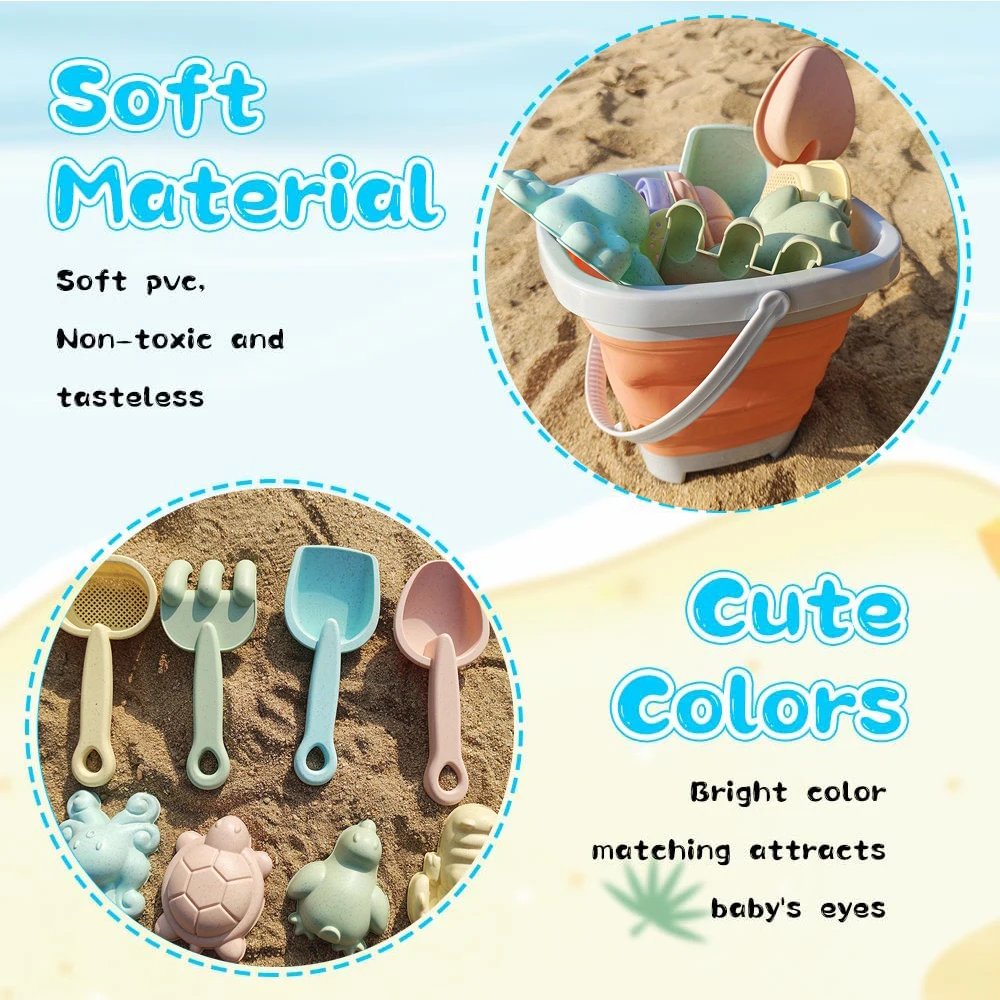 11Pcs Beach Toys Set Gift Package Sand Toys for Kids Sandbox Toys with Collapsible Bucket Shovel Set Sand Molds Summer Outdoor