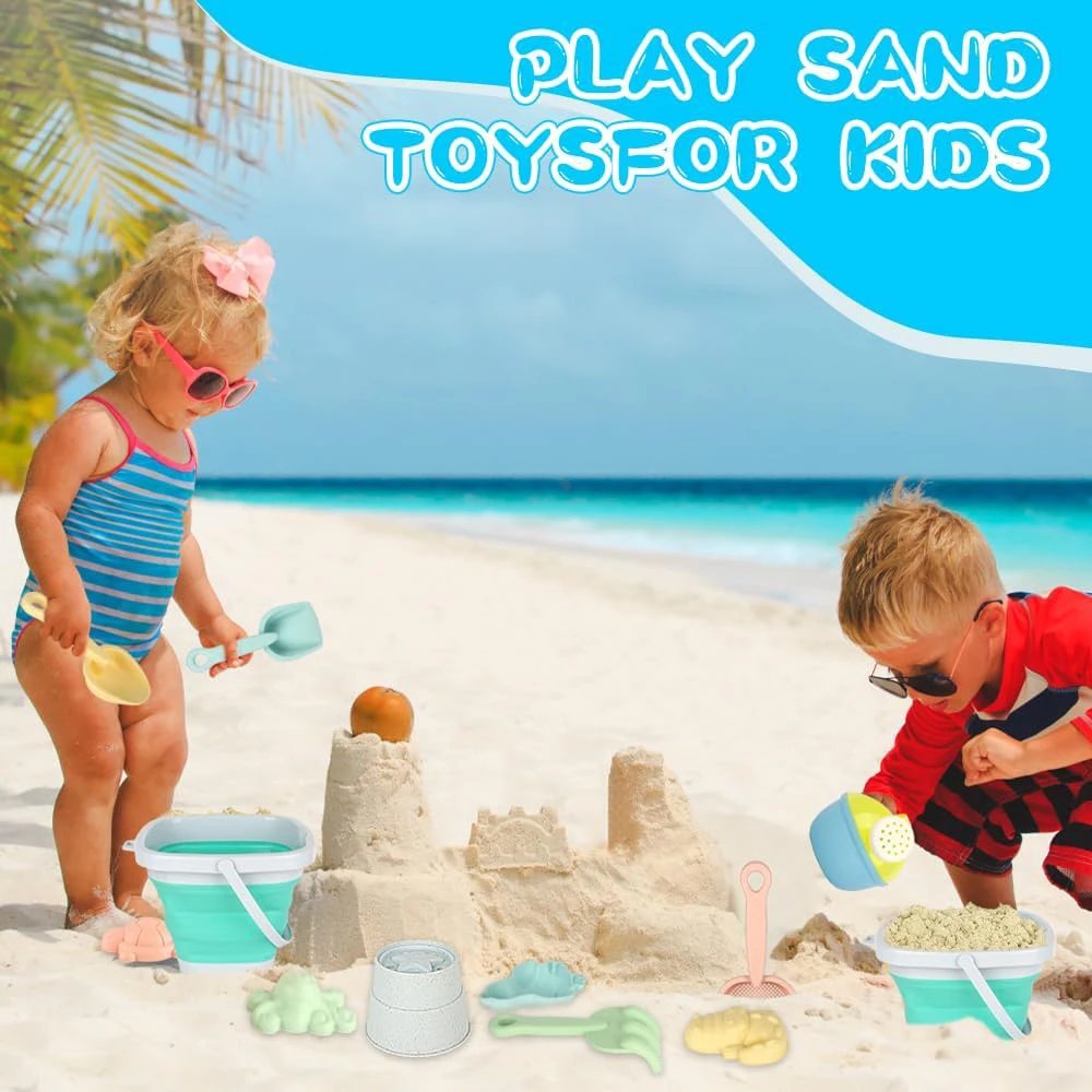 11Pcs Beach Toys Set Gift Package Sand Toys for Kids Sandbox Toys with Collapsible Bucket Shovel Set Sand Molds Summer Outdoor