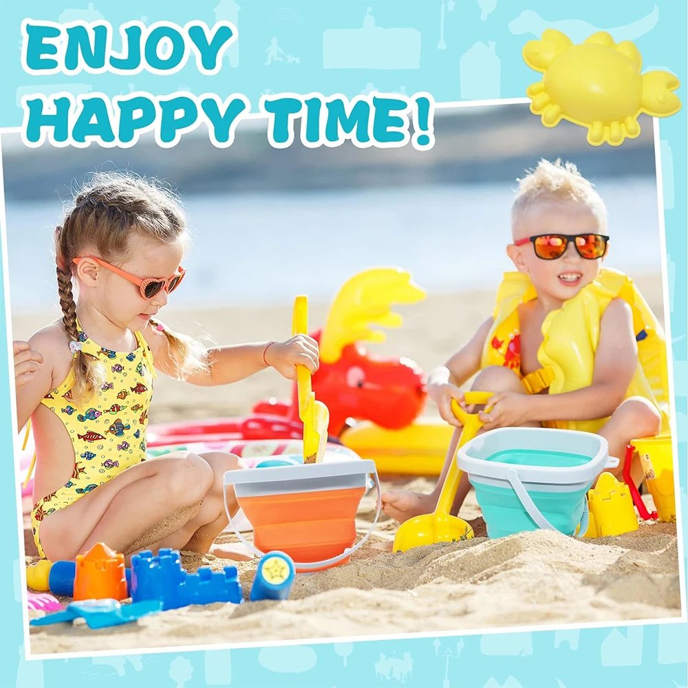 11Pcs Beach Toys Set Gift Package Sand Toys for Kids Sandbox Toys with Collapsible Bucket Shovel Set Sand Molds Summer Outdoor