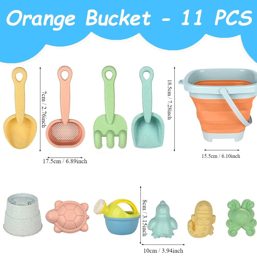 11Pcs Beach Toys Set Gift Package Sand Toys for Kids Sandbox Toys with Collapsible Bucket Shovel Set Sand Molds Summer Outdoor
