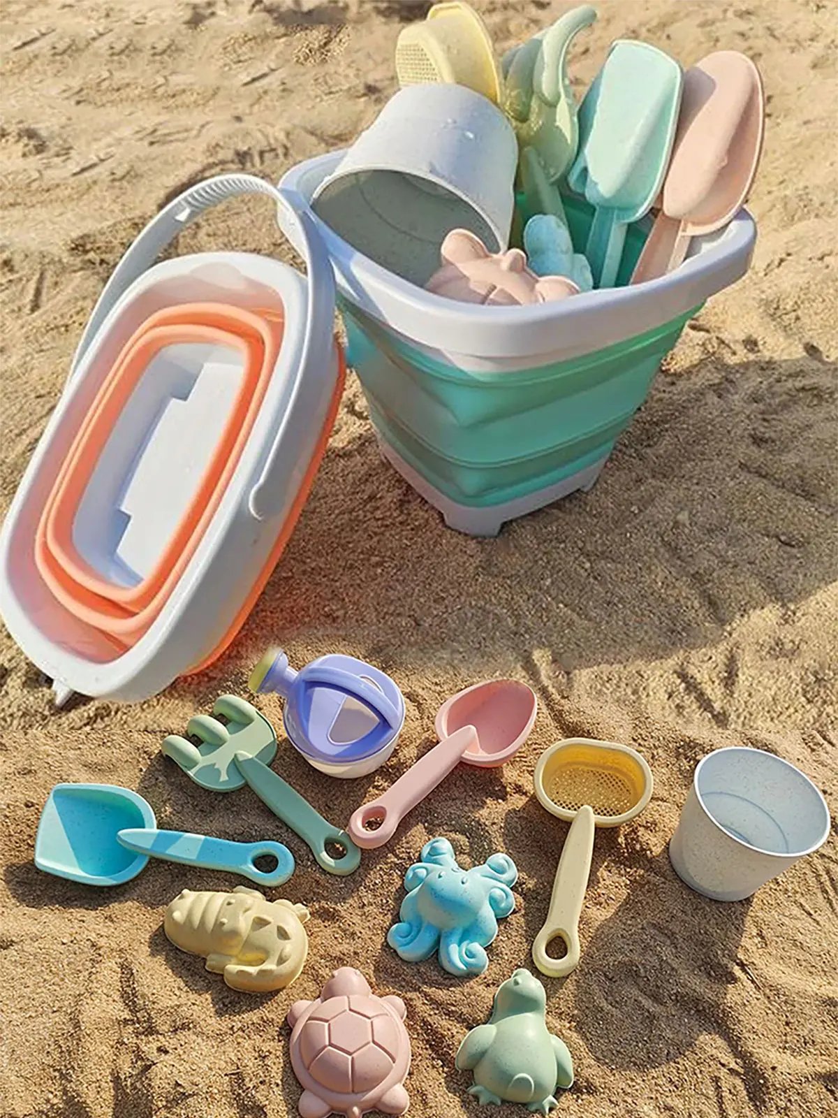Beach  Sand Play Water Set Folding Bucket Summer Toys for Children Kids Outdoor Game Youngster Sandbox Accessories Color Random