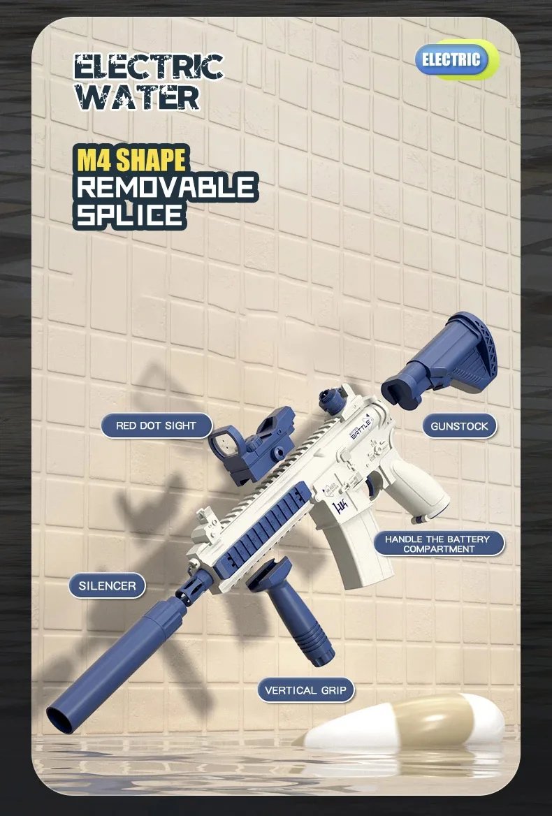 M416 Water Gun Electric Pistol Shooting Toy Full Automatic Summer Shoot Beach Outdoor Fun Toy For Children Boys Girl Adults Gift