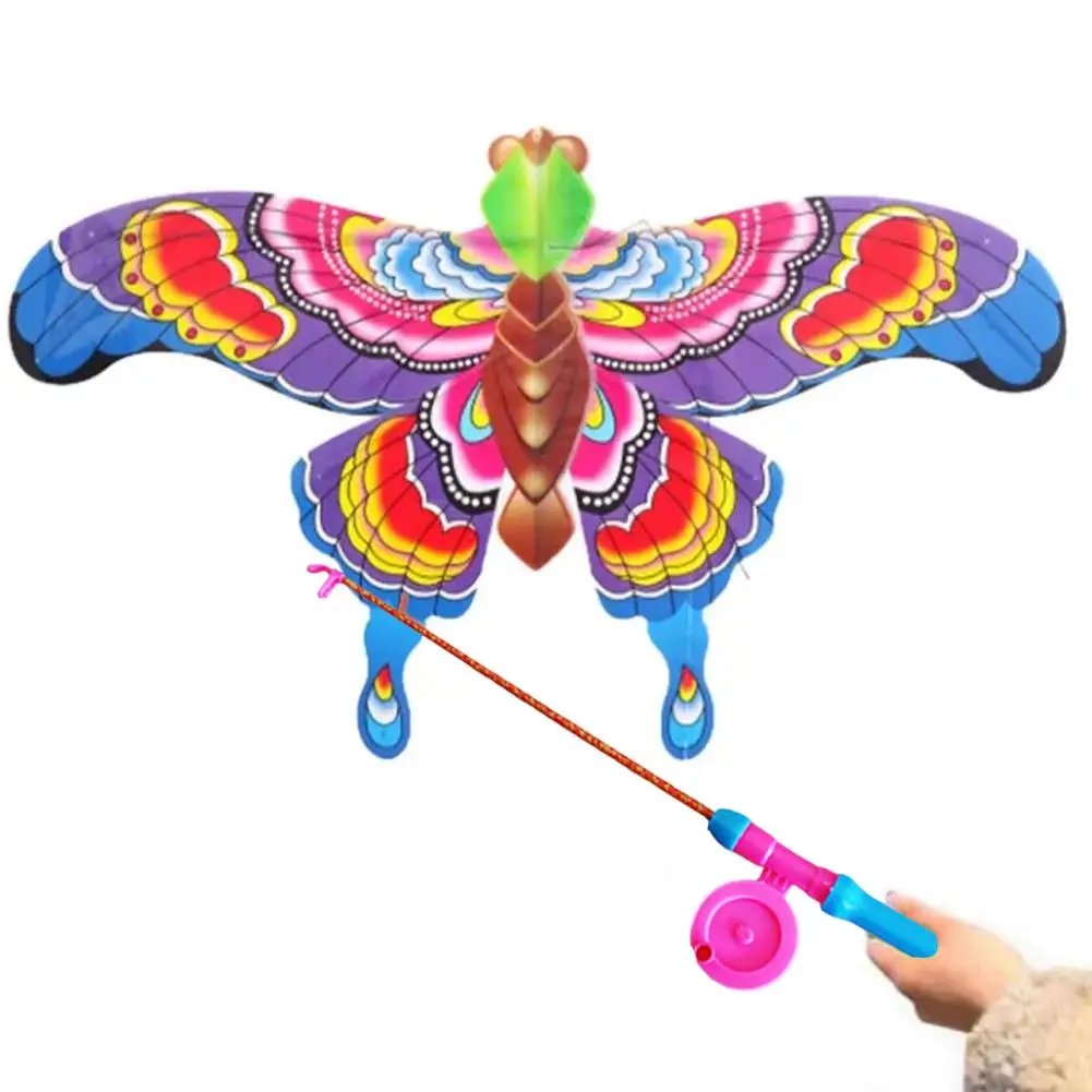 Children Kite Toy Cartoon Eagle Foldable Mini Plastic Toys Kite Hand Brake Fishing Rod  Butterflies For Kids Outdoor Toy For Fun