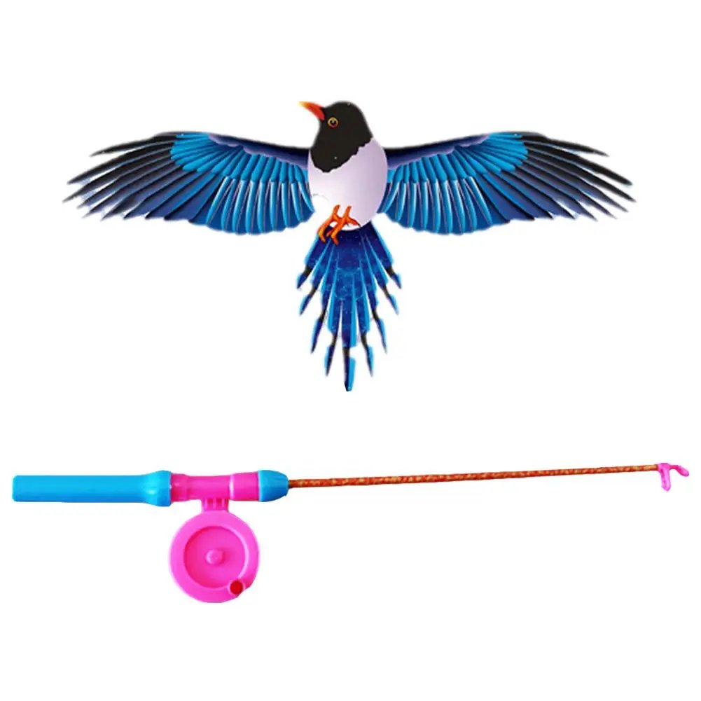 Children Kite Toy Cartoon Eagle Foldable Mini Plastic Toys Kite Hand Brake Fishing Rod  Butterflies For Kids Outdoor Toy For Fun