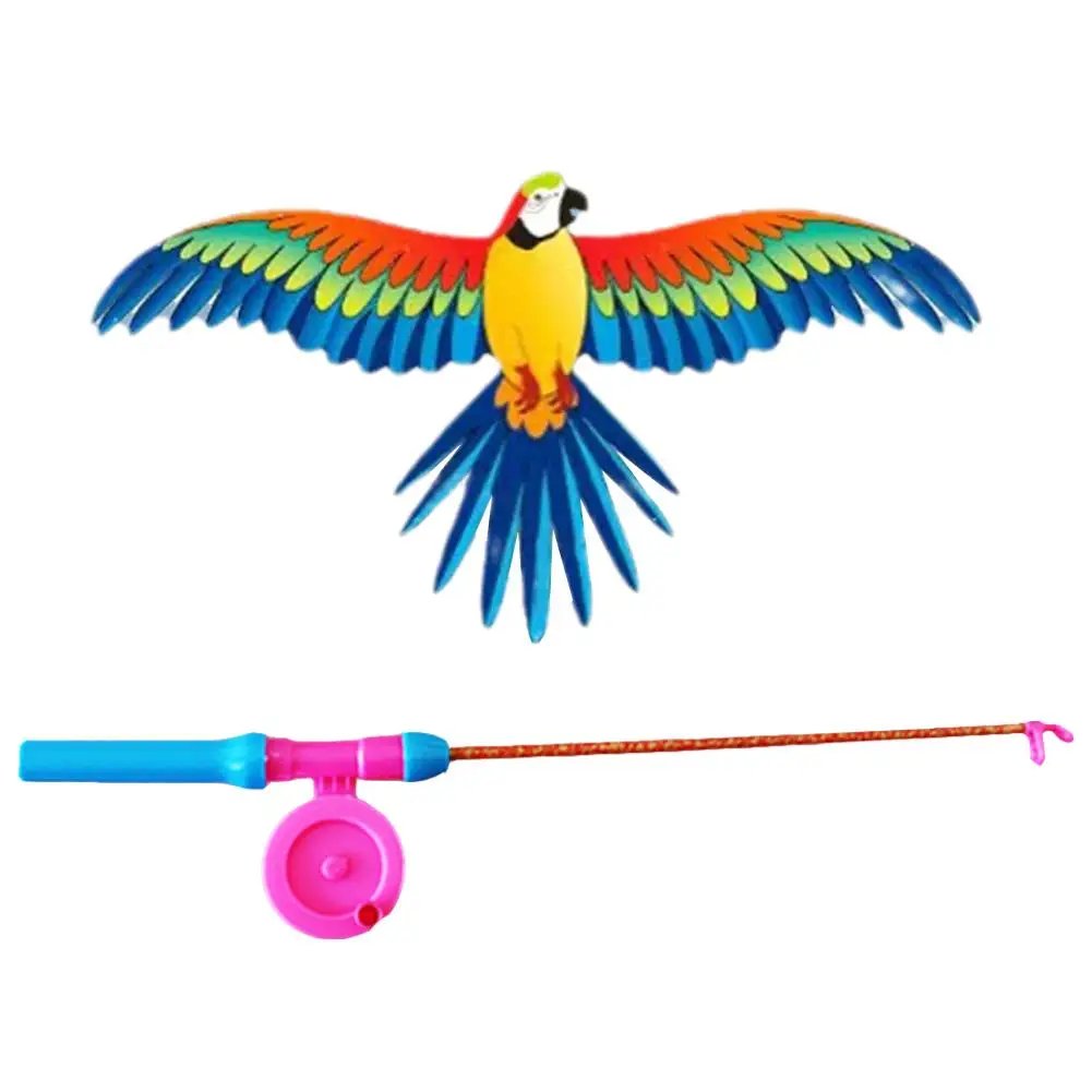 Children Kite Toy Cartoon Eagle Foldable Mini Plastic Toys Kite Hand Brake Fishing Rod  Butterflies For Kids Outdoor Toy For Fun