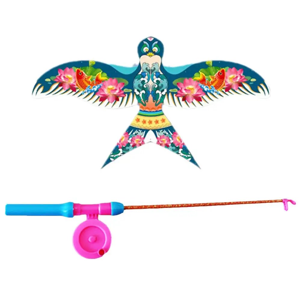 Children Kite Toy Cartoon Eagle Foldable Mini Plastic Toys Kite Hand Brake Fishing Rod  Butterflies For Kids Outdoor Toy For Fun