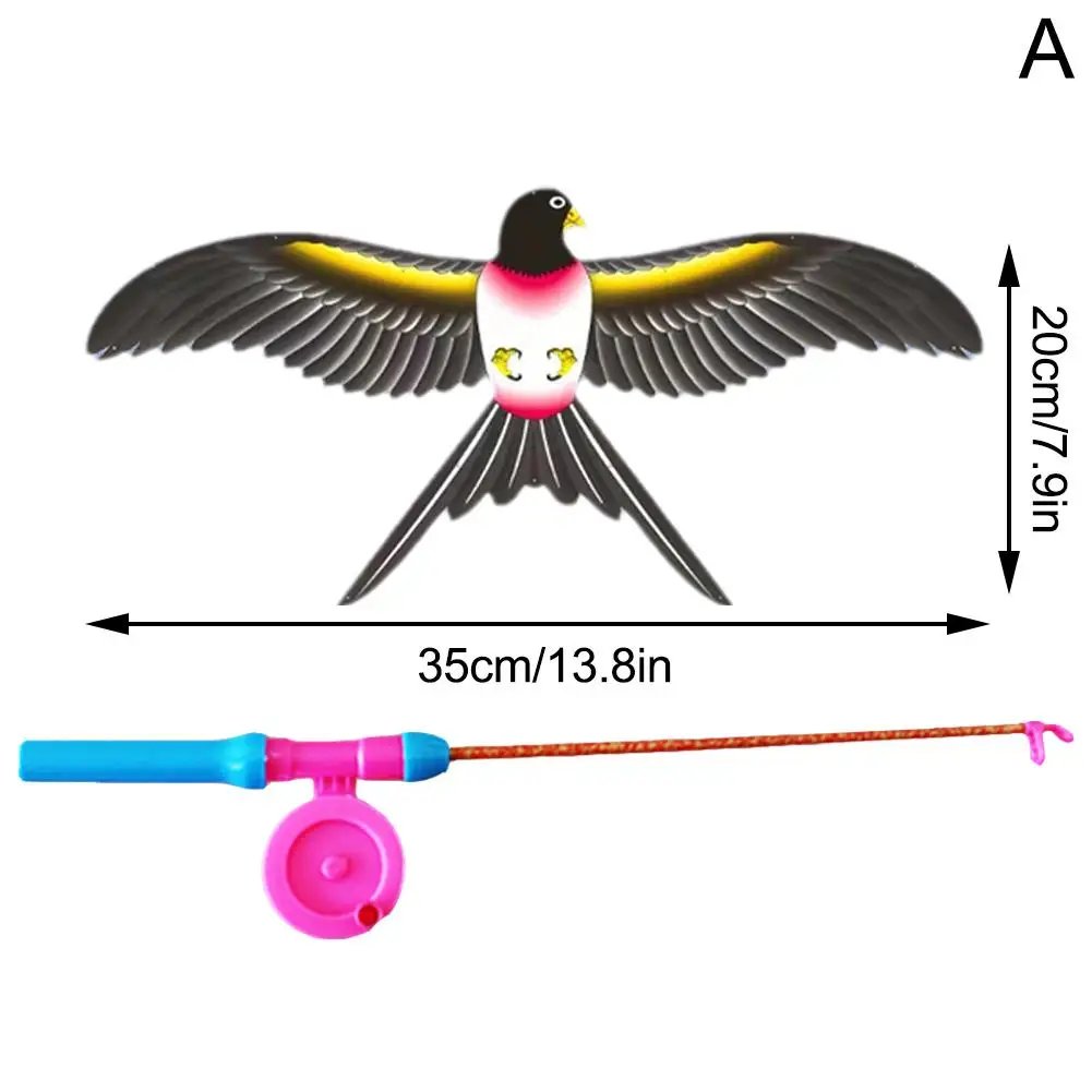 Children Kite Toy Cartoon Eagle Foldable Mini Plastic Toys Kite Hand Brake Fishing Rod  Butterflies For Kids Outdoor Toy For Fun