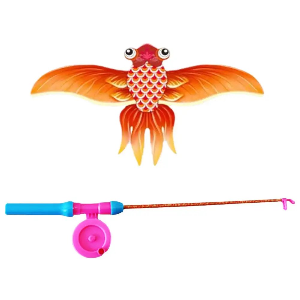 Children Kite Toy Cartoon Eagle Foldable Mini Plastic Toys Kite Hand Brake Fishing Rod  Butterflies For Kids Outdoor Toy For Fun