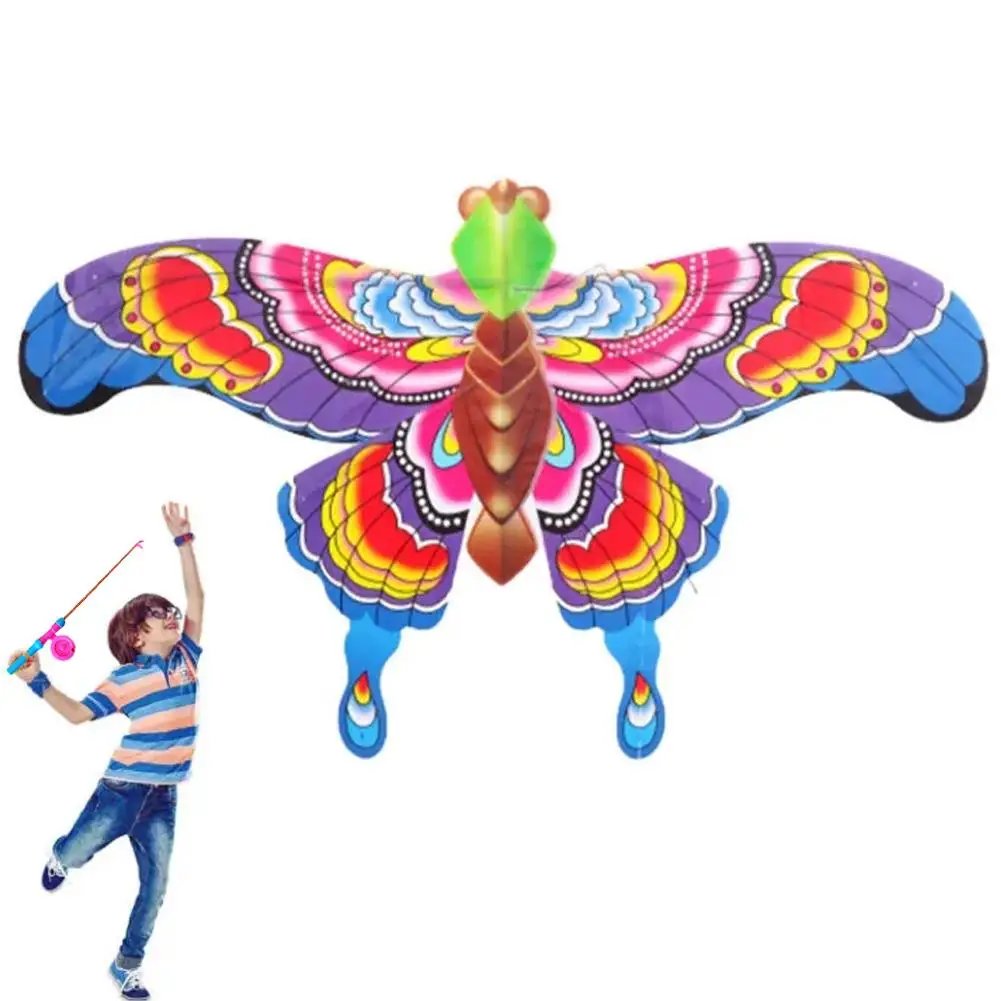Children Kite Toy Cartoon Eagle Foldable Mini Plastic Toys Kite Hand Brake Fishing Rod  Butterflies For Kids Outdoor Toy For Fun