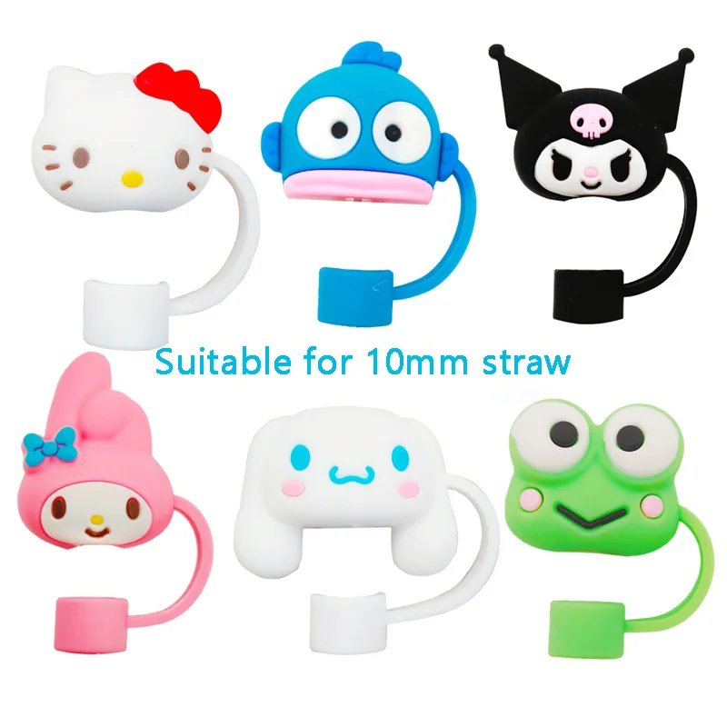 Sanrio Straw Cover Cap Hello Kitty Cinnamoroll Cute Cartoon Silicone Straw Plug Kuromi Melody Straw Accessories Theme Party Prop