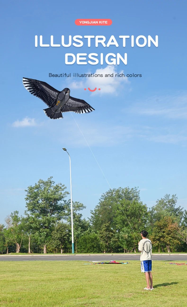 YongJian 2m Giant Eagle Kite With 100m kite string Flying Bird Kites Outdoor Fun Sports Garden Cloth Toys Bird repelling kite