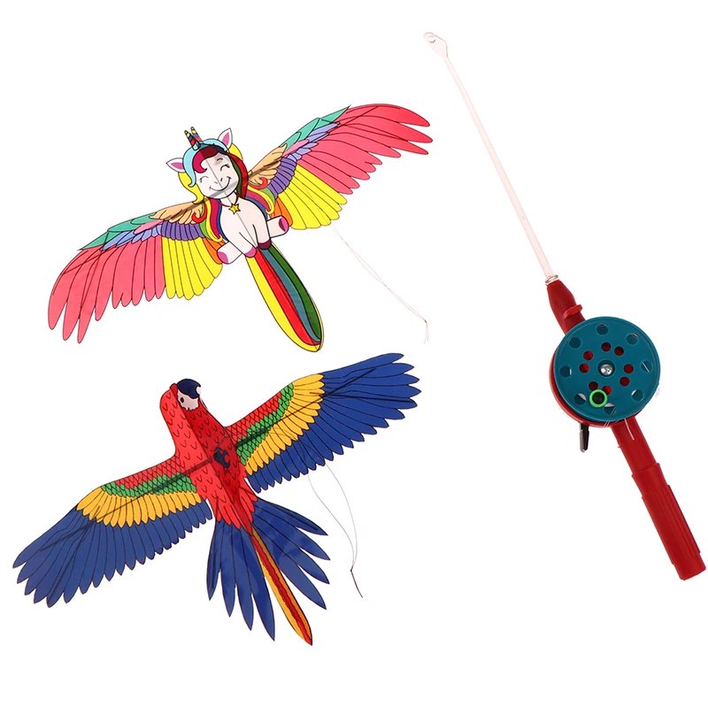 Cartoon Children Kite Mini Plastic Toys Kite + 40cm Hand Brake Fishing Rod Outdoor Toys For Kids Gifts