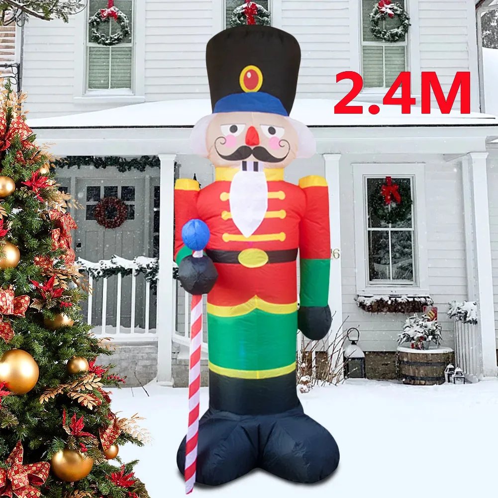 2.4M Inflatable Nutcracker Soldier built-in LED Light Outdoors Christmas Decorations for Indoor Home Yard Garden Xmas Decoratio