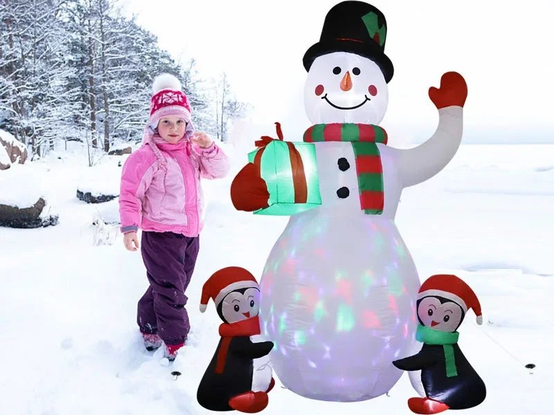 1.8m Christmas Decoration Inflatable Toy Gift Snowman Penguin Built-in LED Lights Indoor Outdoor New Year Party Garden Decor