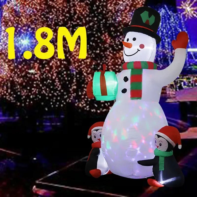 1.8m Christmas Decoration Inflatable Toy Gift Snowman Penguin Built-in LED Lights Indoor Outdoor New Year Party Garden Decor