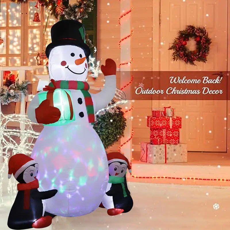 1.8m Christmas Decoration Inflatable Toy Gift Snowman Penguin Built-in LED Lights Indoor Outdoor New Year Party Garden Decor