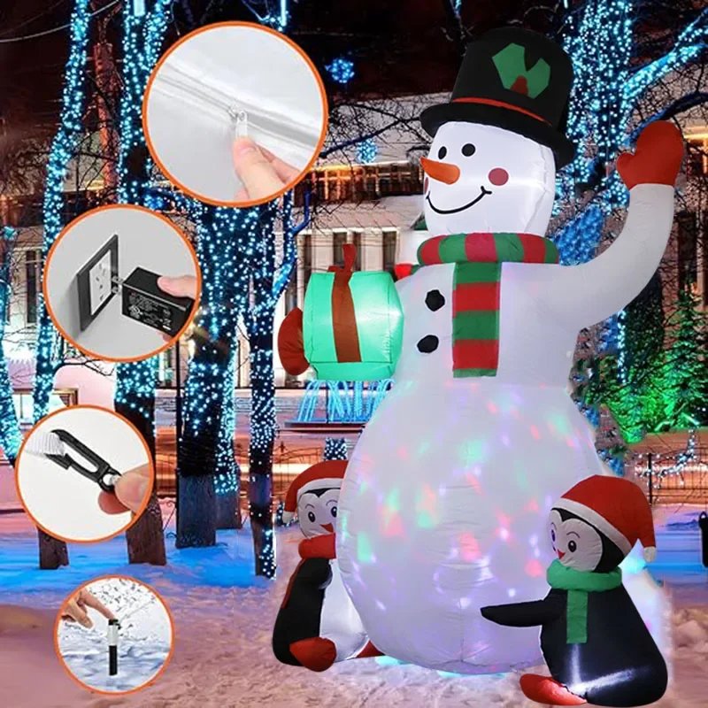 1.8m Christmas Decoration Inflatable Toy Gift Snowman Penguin Built-in LED Lights Indoor Outdoor New Year Party Garden Decor