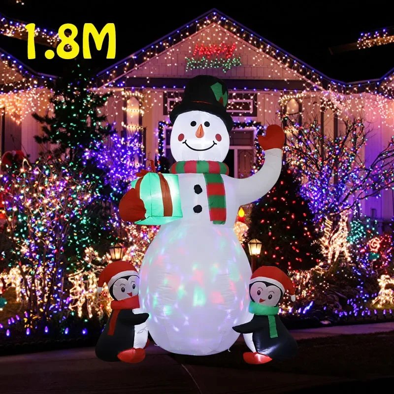 1.8m Christmas Decoration Inflatable Toy Gift Snowman Penguin Built-in LED Lights Indoor Outdoor New Year Party Garden Decor