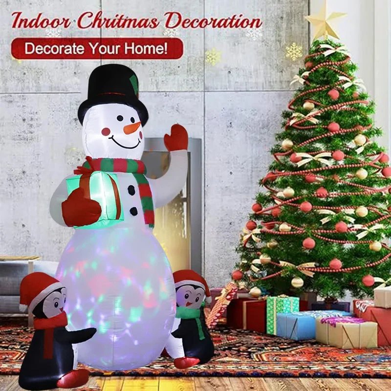 1.8m Christmas Decoration Inflatable Toy Gift Snowman Penguin Built-in LED Lights Indoor Outdoor New Year Party Garden Decor
