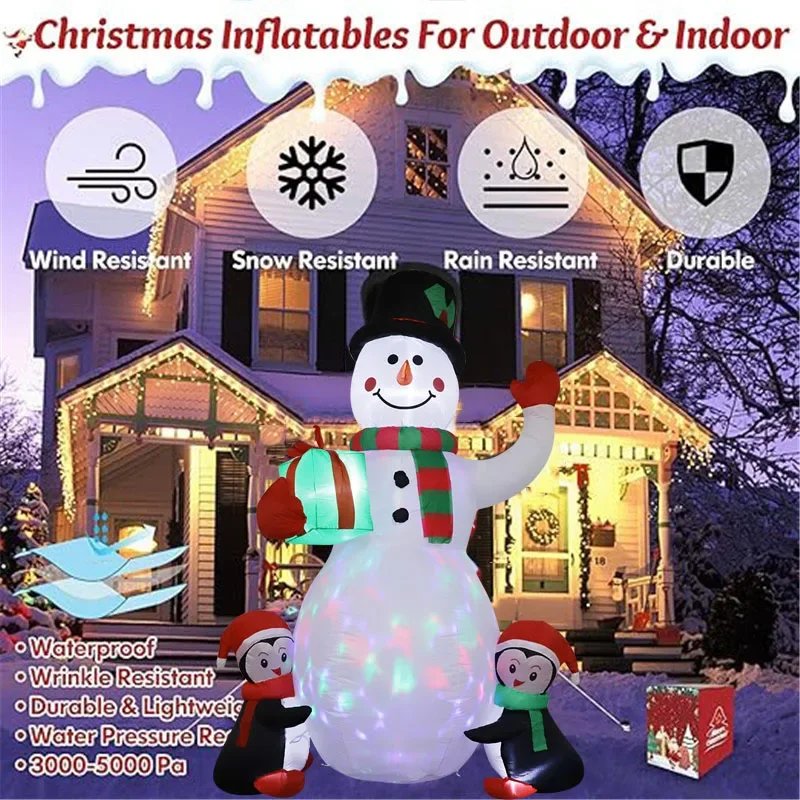 1.8m Christmas Decoration Inflatable Toy Gift Snowman Penguin Built-in LED Lights Indoor Outdoor New Year Party Garden Decor