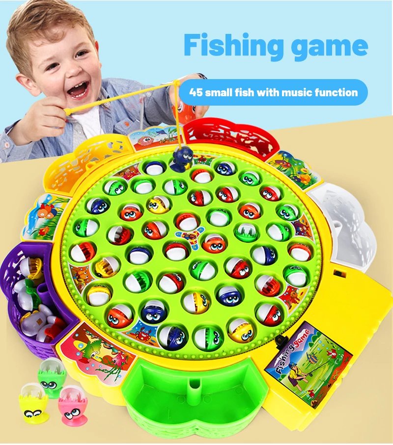 Electric Rotating Magnetic Fishing Toys Play Game Music Spinning Fish Plate Water Party Musical Sports Toy Set Children Kid Gift