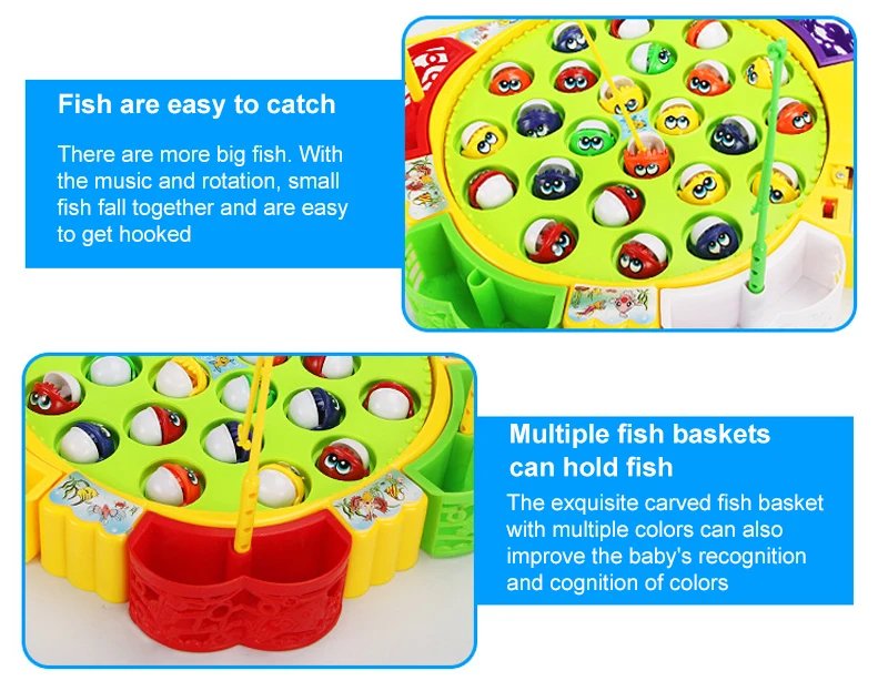 Electric Rotating Magnetic Fishing Toys Play Game Music Spinning Fish Plate Water Party Musical Sports Toy Set Children Kid Gift
