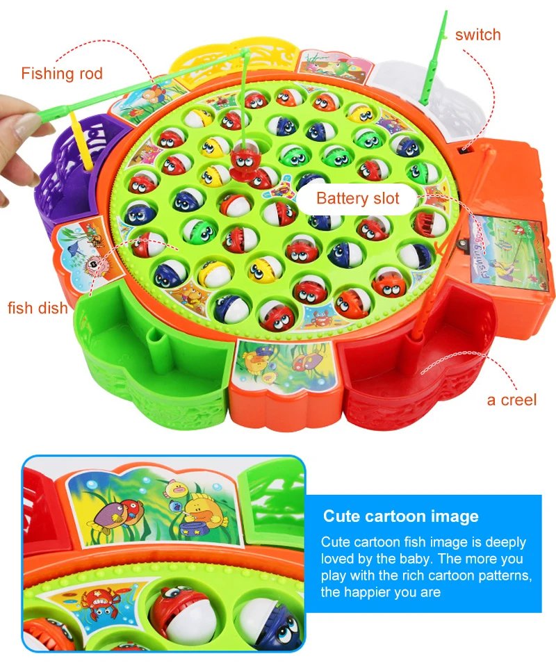 Electric Rotating Magnetic Fishing Toys Play Game Music Spinning Fish Plate Water Party Musical Sports Toy Set Children Kid Gift