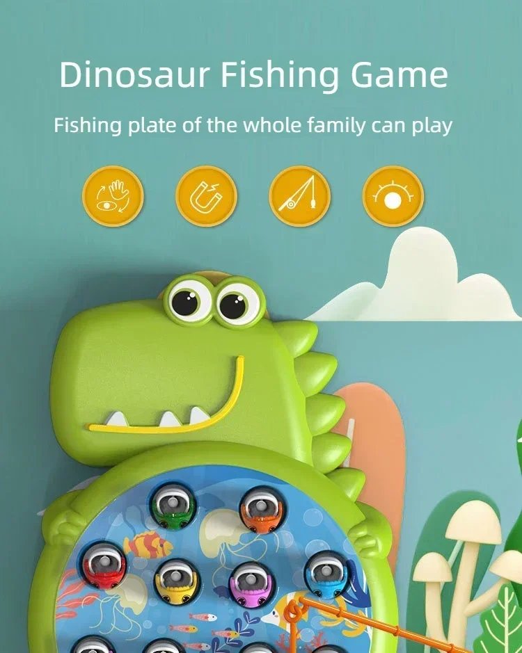Children Magnetic Fishing Toy Dinosaur Magnetic Fishing Rod Game for Baby Fishing Early Educational Toys for Kids Birthday Gifts