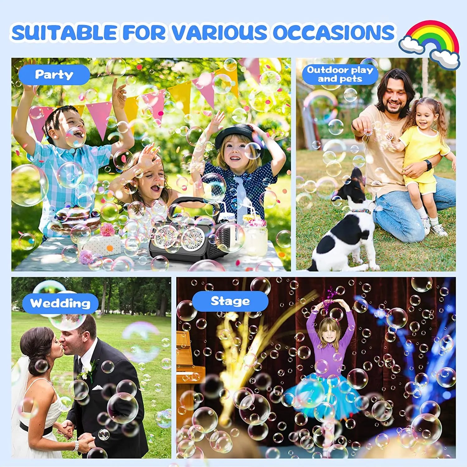 Automatic Bubble Machine Upgrade Bubble Blower with 2 Fans,50000+ Bubbles Per Minute Bubbles for Kids Portable Bubble Maker