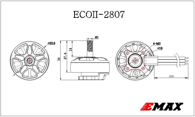 EMAX ECOII 2807 6S 1300KV 5S 1500KV 4S 1700KV Brushless Motor for RC FPV Racing Drone RC Quadcopter RC Parts DIY Accessories