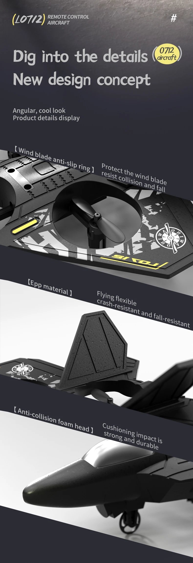 L0712 RC Plane 2.4G Remote Control Aircraft Gravity Sensing Aircraft Glider with Light EPP Foam Fighters for Boys Children