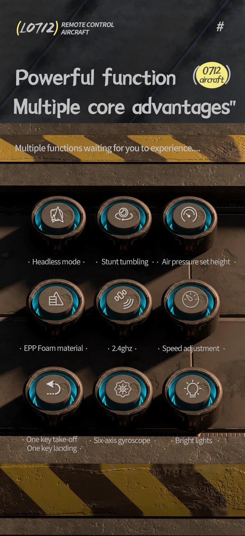 L0712 RC Plane 2.4G Remote Control Aircraft Gravity Sensing Aircraft Glider with Light EPP Foam Fighters for Boys Children