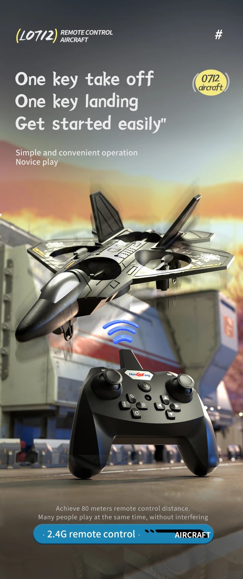 L0712 RC Plane 2.4G Remote Control Aircraft Gravity Sensing Aircraft Glider with Light EPP Foam Fighters for Boys Children