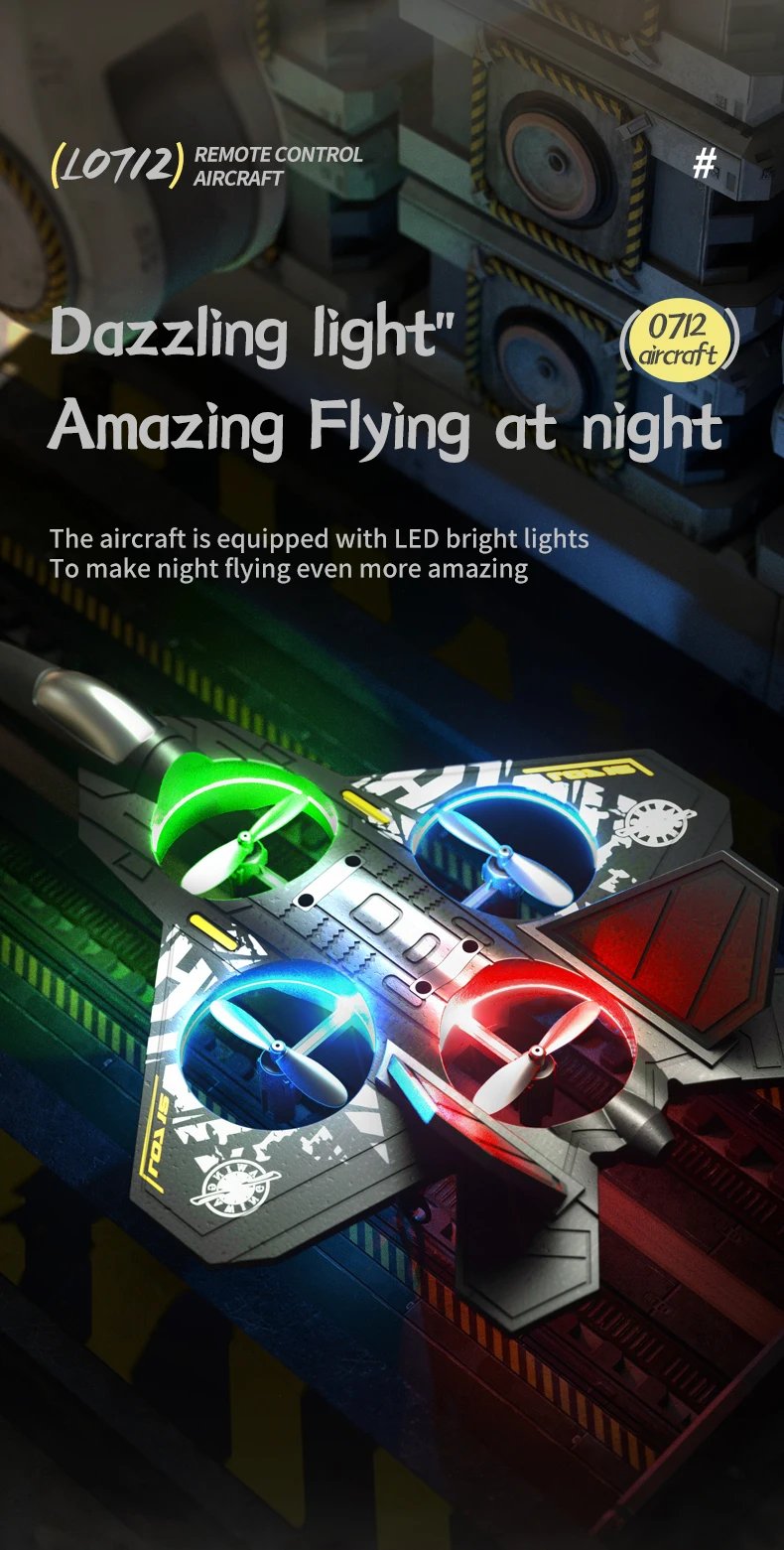 L0712 RC Plane 2.4G Remote Control Aircraft Gravity Sensing Aircraft Glider with Light EPP Foam Fighters for Boys Children