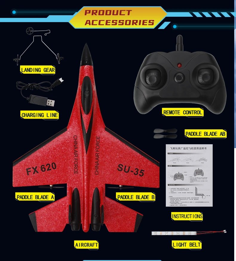 RC Plane SU35 2.4G With LED Lights Aircraft Remote Control Flying Model Glider EPP Foam Toys For Children Gifts VS SU57 Airplane