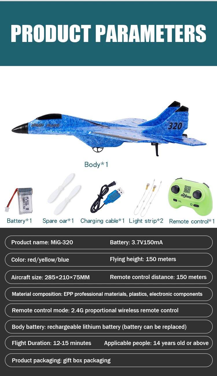 Parkten 2.4G 2CH Glider RC Ariplane P320 Fixed Wing Fighter Aircra Hand Throwing Foam Outdoor Toys For Boys Birthday Gift