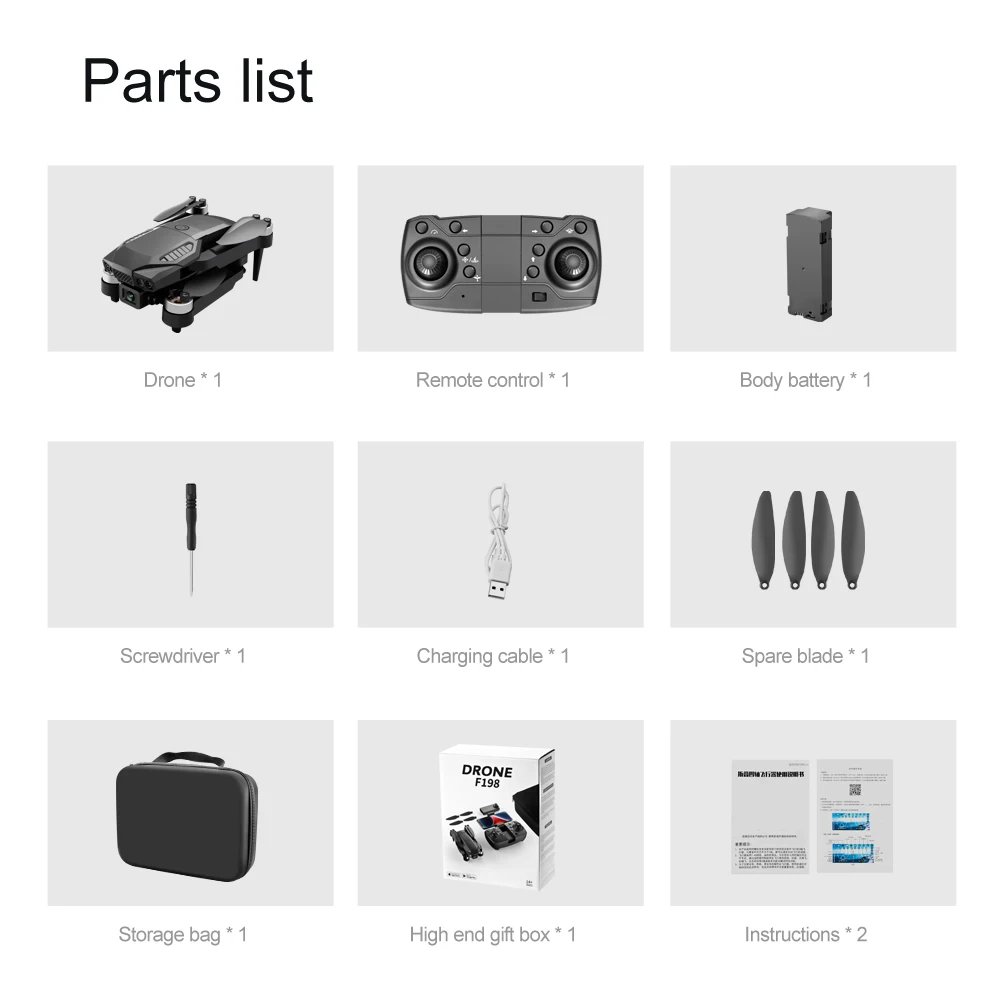 New F198 Drone Professional Dual Camera With 1080P WIFI FPV HD Aerial Photography Wide Angle Brushless RC Foldable Quadcopter