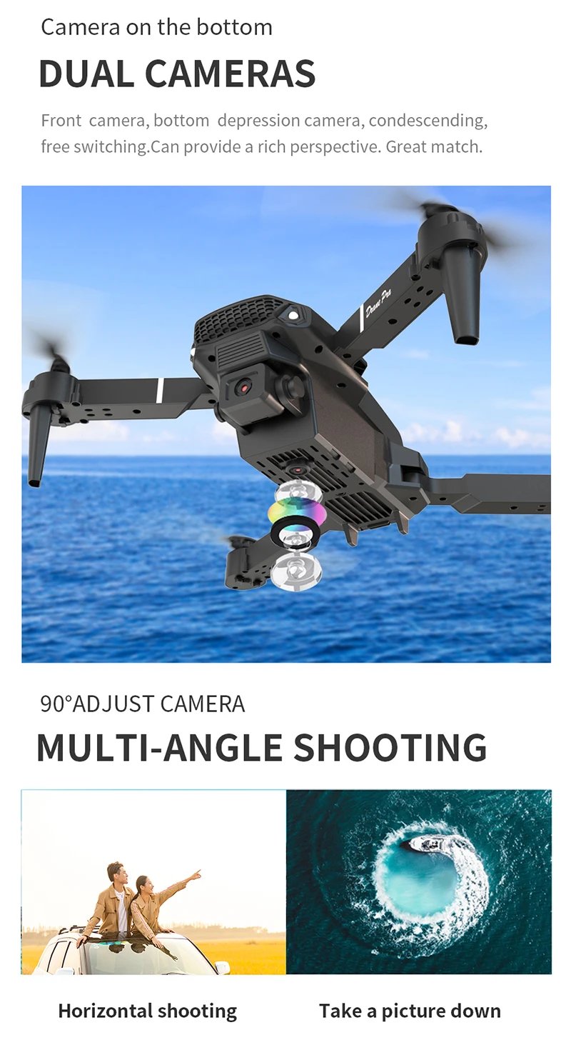 E88Pro 4K WIFI FPV Professional Grade RC Drone Foldable Helicopter 1080P Wide Angle HD Dual Camera Height Hold Gift Toy