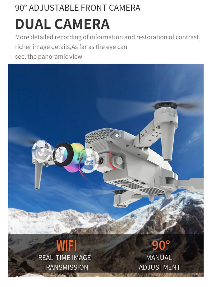 E88Pro 4K WIFI FPV Professional Grade RC Drone Foldable Helicopter 1080P Wide Angle HD Dual Camera Height Hold Gift Toy
